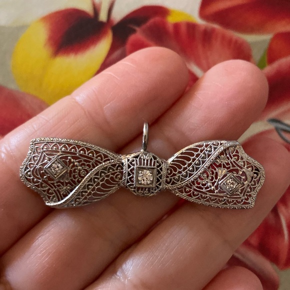 Vintage Converted 14KT White Gold Diamond Pendant - Picture 7 of 15